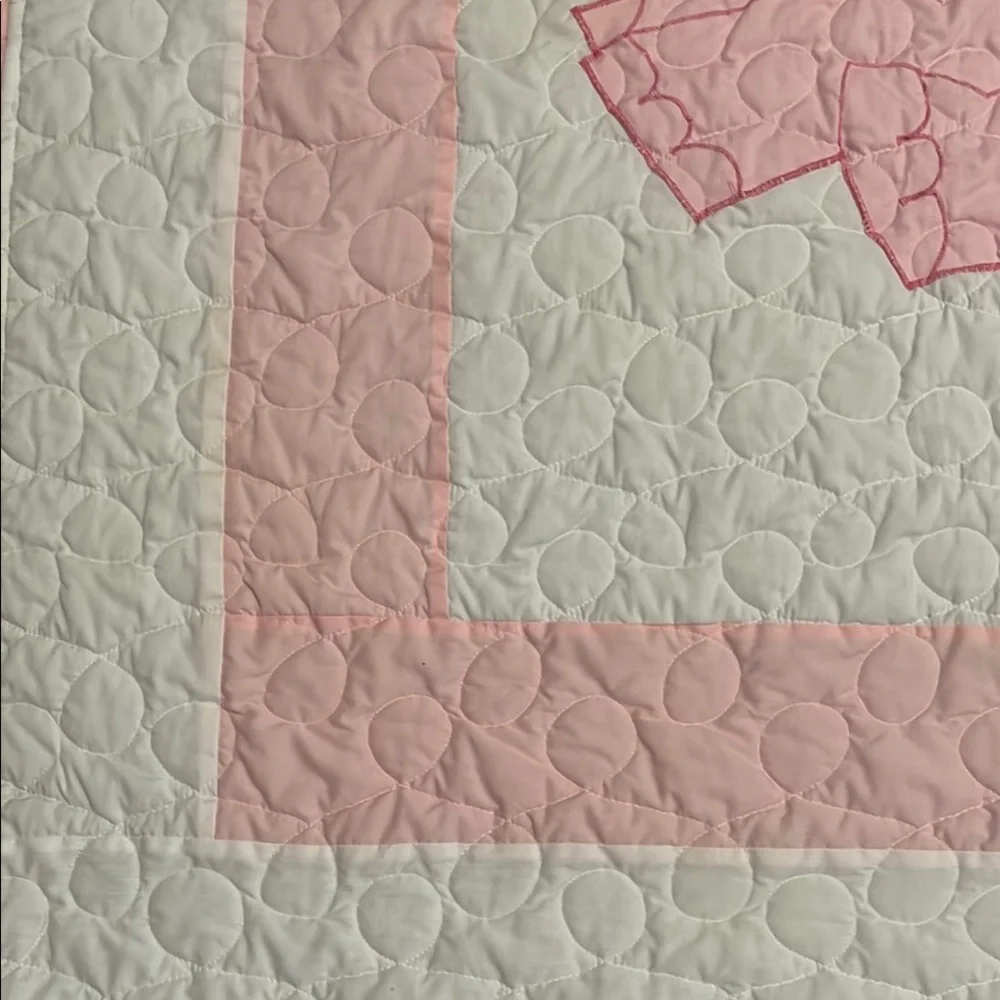 Handmade in 1992 Pink and White Elephant Baby Quilt