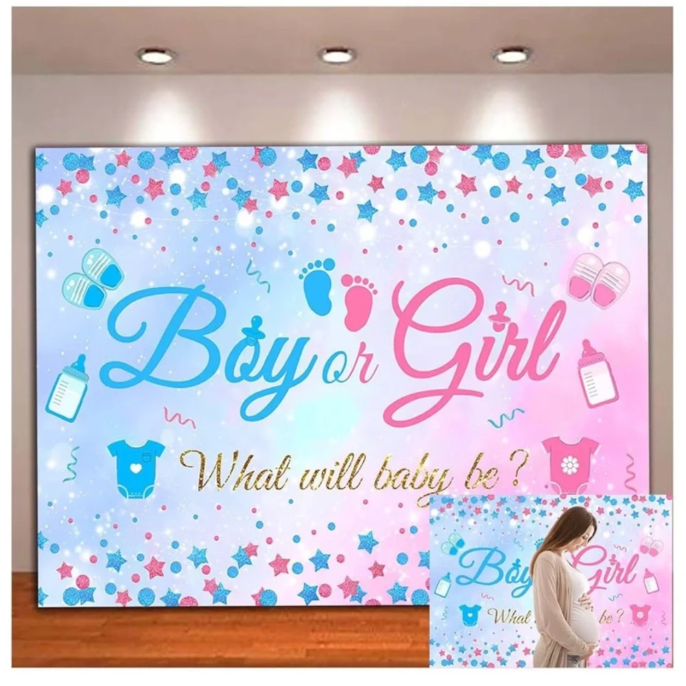 Gender Reveal Boy Or Girl Photo Banner & balloon kit 3 x 5,