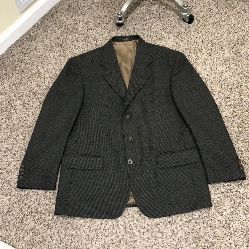 Oscar de la Renta Sports Coat Size 42S Brown Gray Crosshatch Pattern Wool