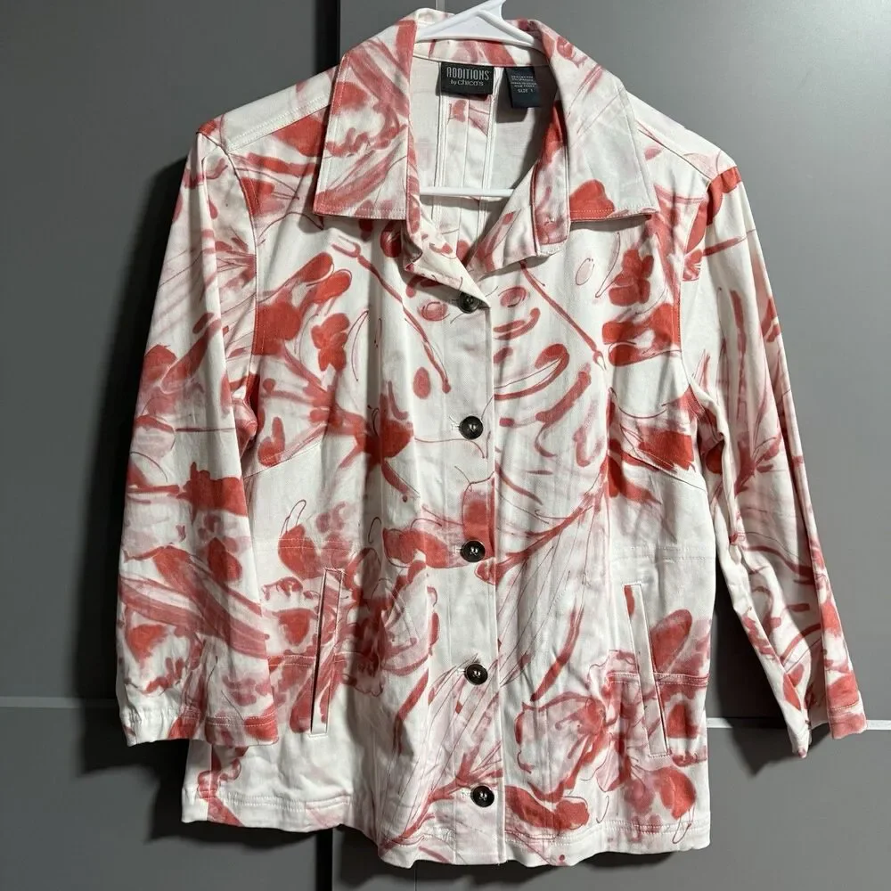 Chico’s Women Button Front Collared Jacket Abstract Print Artsy Medium (US 1)