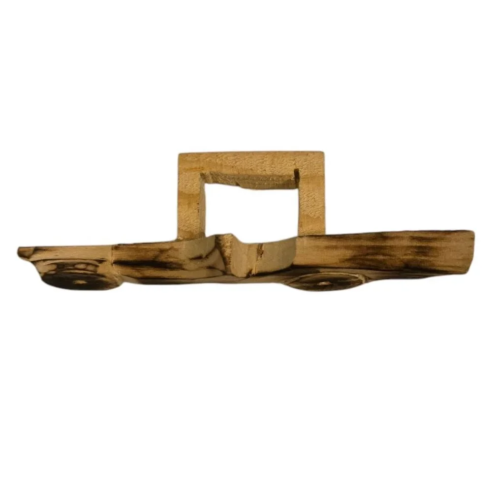 Handmade Racecar Wooden Scarf Slide Holder Car Shaped Folk Art
