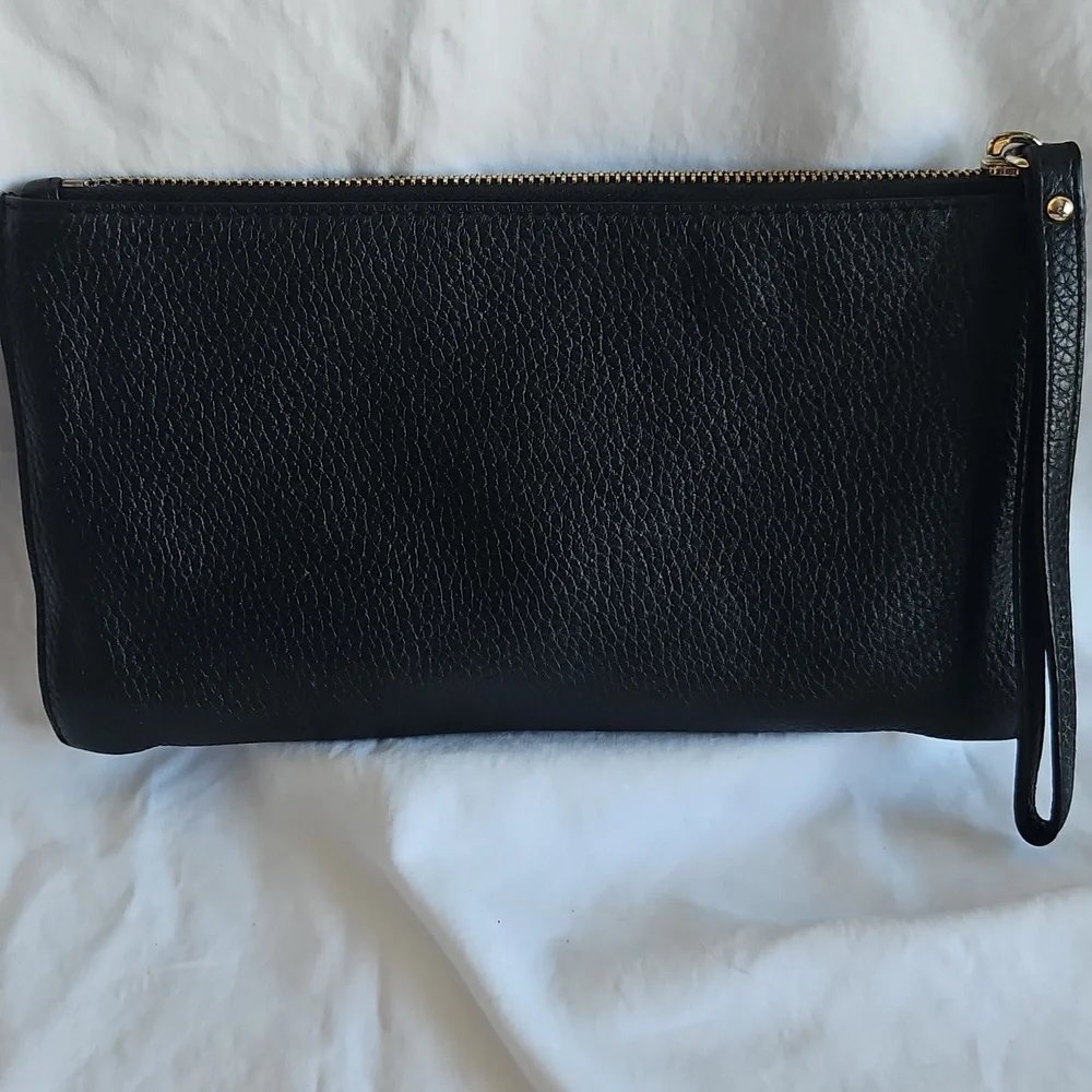 Michael Kors Black Leather Wristlet with Gold Logo
