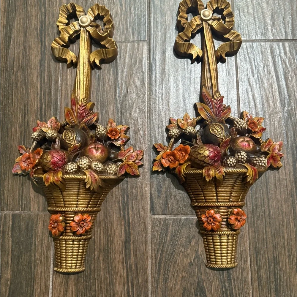 Gold and Orange Decorative Wall Hooks with Floral Design vintage burwood wall de