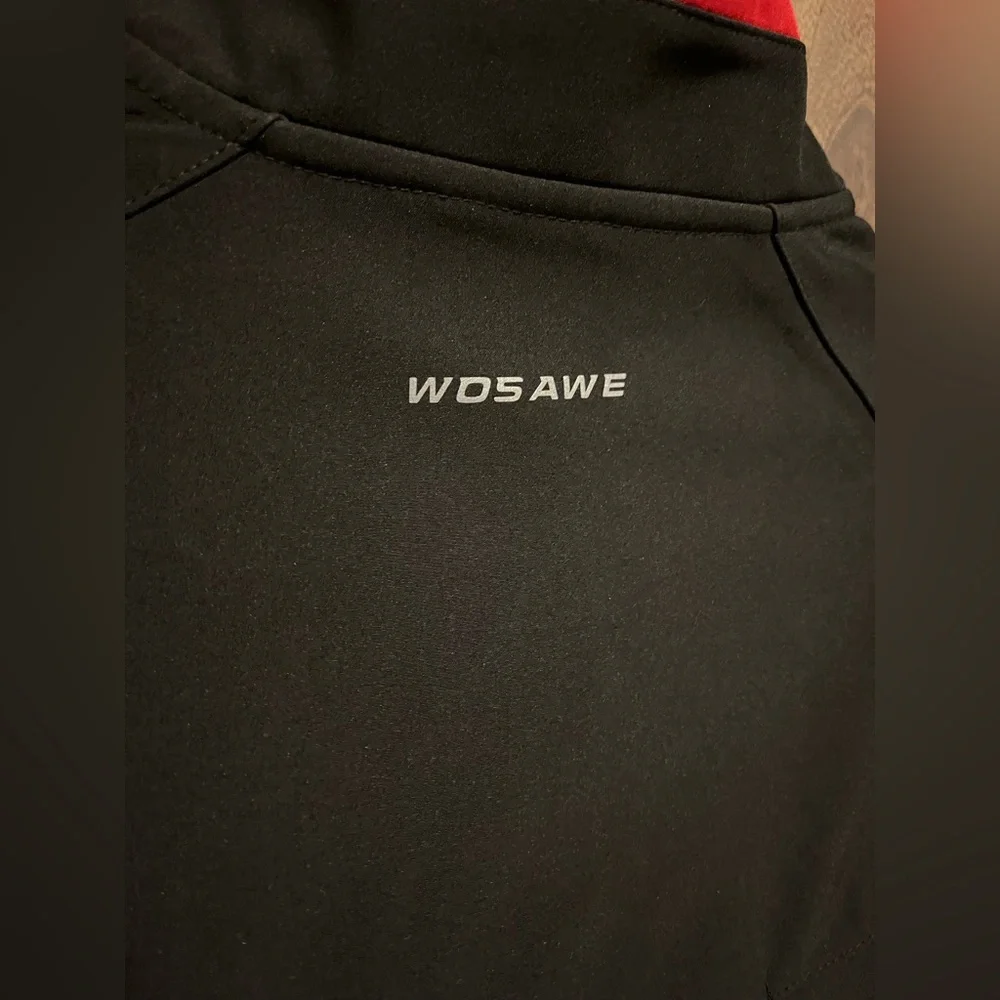 Wosawe Black Red Cycling Long Sleeve Zipper Closure Pocket Reflective Jacket L