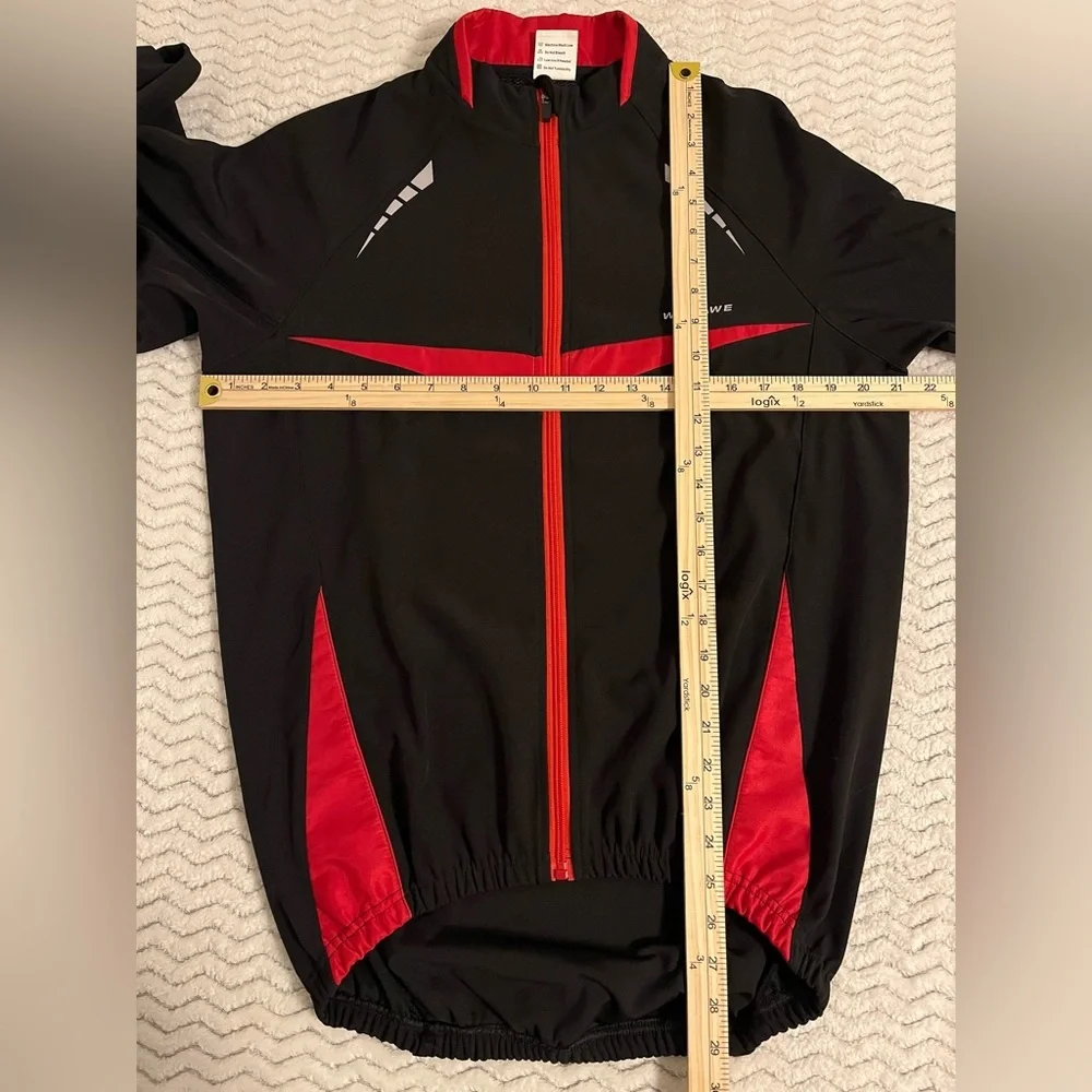 Wosawe Black Red Cycling Long Sleeve Zipper Closure Pocket Reflective Jacket L