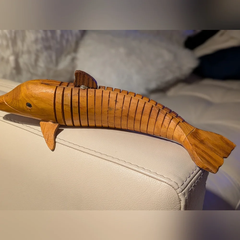 Brown Ribbed Wooden Fish Decor Accessory