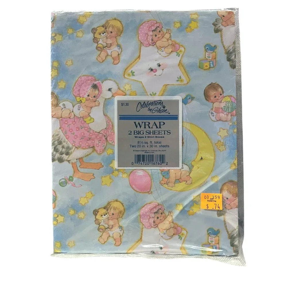 Vintage Celebrations by Gibson Wrapping Paper NEW  Baby Shower Unisex