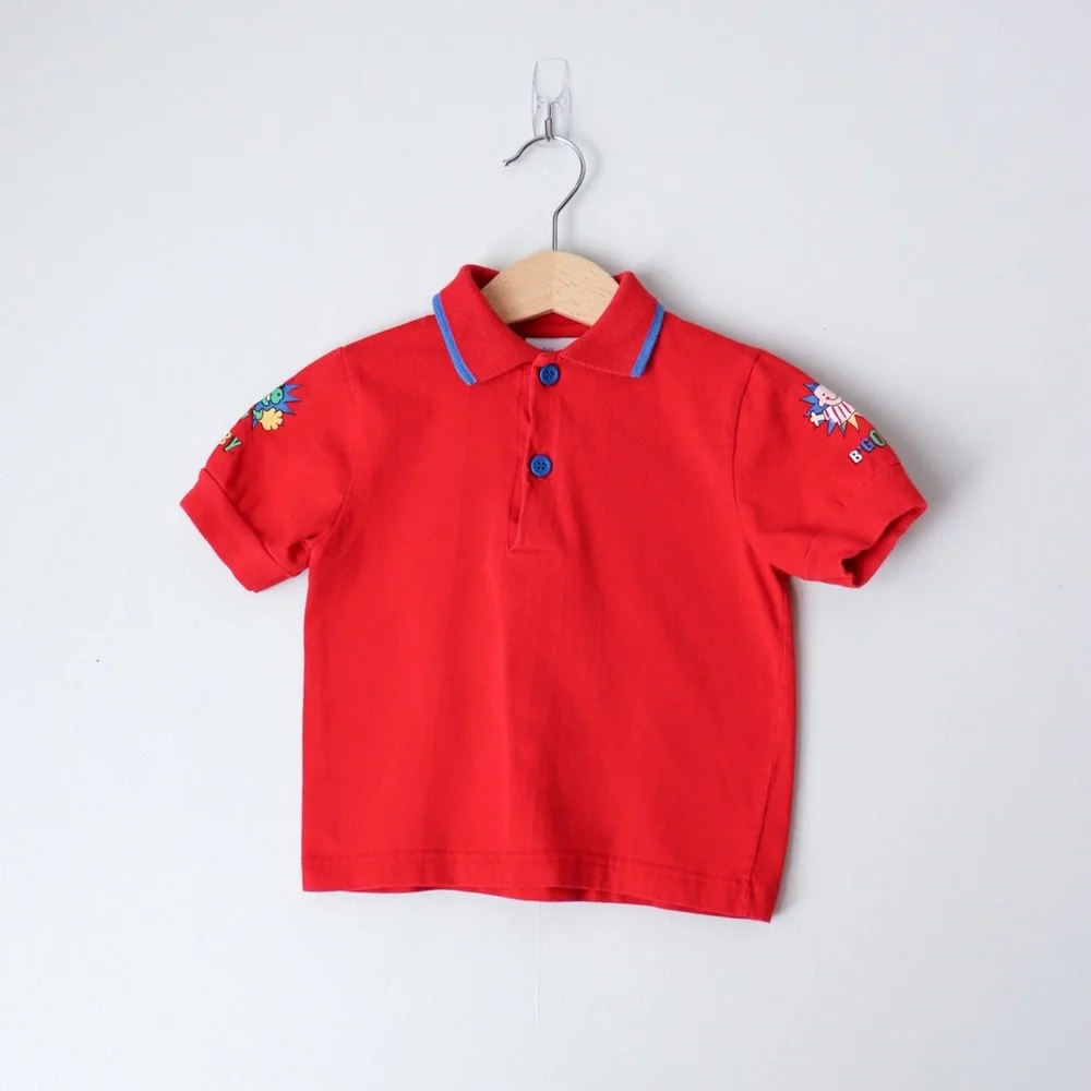 Vintage OshKosh B'Gosh Dinosaur Baseball Short Sleeve Red Polo Shirt 18M