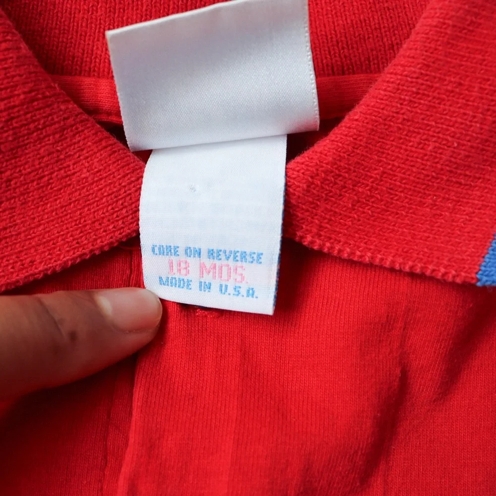 Vintage OshKosh B'Gosh Dinosaur Baseball Short Sleeve Red Polo Shirt 18M