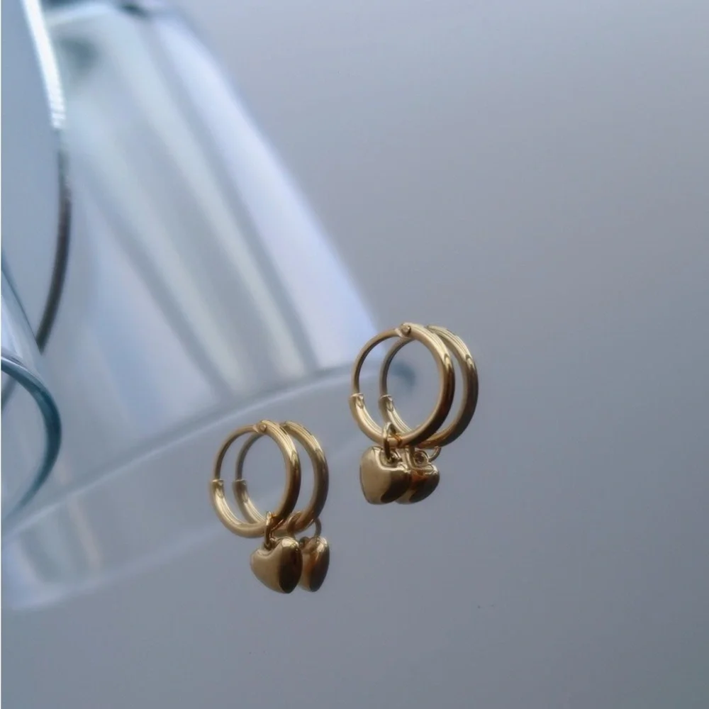 18K Gold Plated Golden Heart Hoop Earrings