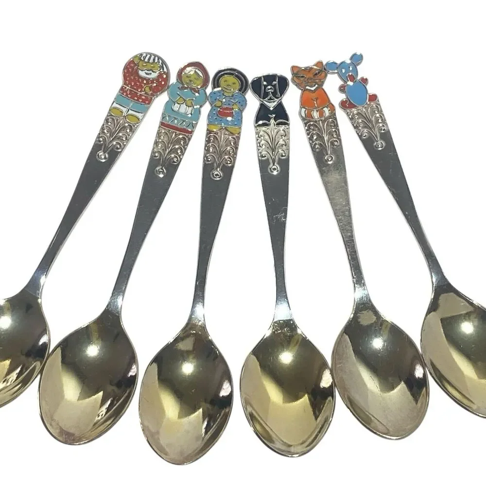 Vintage Soviet Russian Repka 6 Tea Spoon Cake Shovel Enamel Melchior Cupronickel