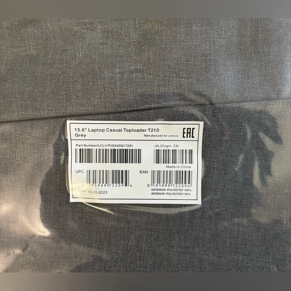 Lenovo Laptop Bag Unisex Gray 15.6” Top-loader T210 Accessory Shoulder Bag New