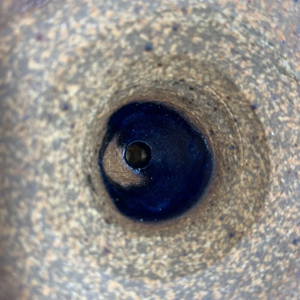 Salterra Spice Shaker Blue Ceramic Pottery w/ Geode Crackle Glass