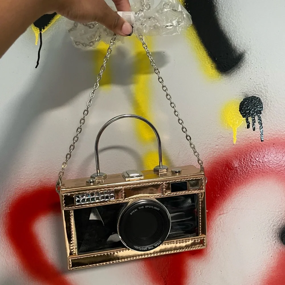 Gold Camera-Shaped Handbag