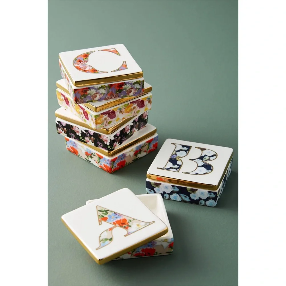 Anthropologie Monogram Lidded Jewelry Box