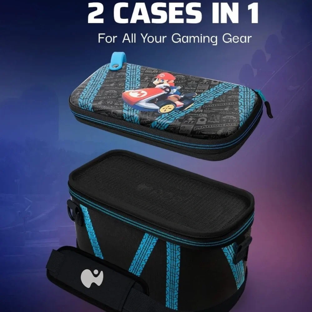 Black and Blue VR AR Accessory Case with Dual-Compartment Design