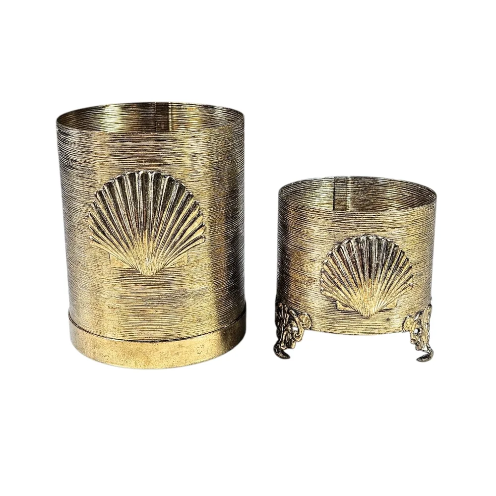 Vintage Gold Ormolu Filagree Seashell Bath Set Cup Holders 2