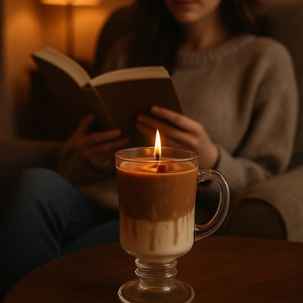 Handmade coffee cup candle, cappuccino-shaped soy candle, realistic home decor,
