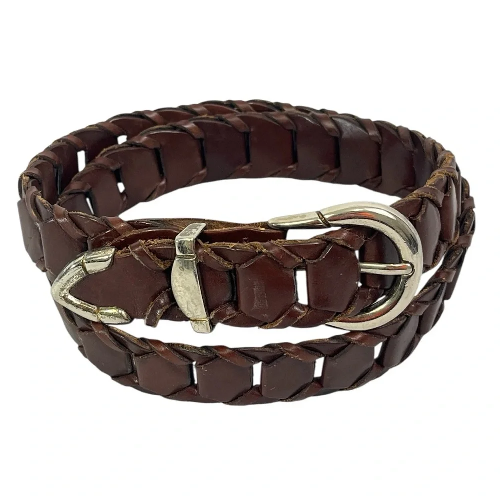 Leather Belt 36 Woven Brown Full Grain Cowhide Made in Argentina