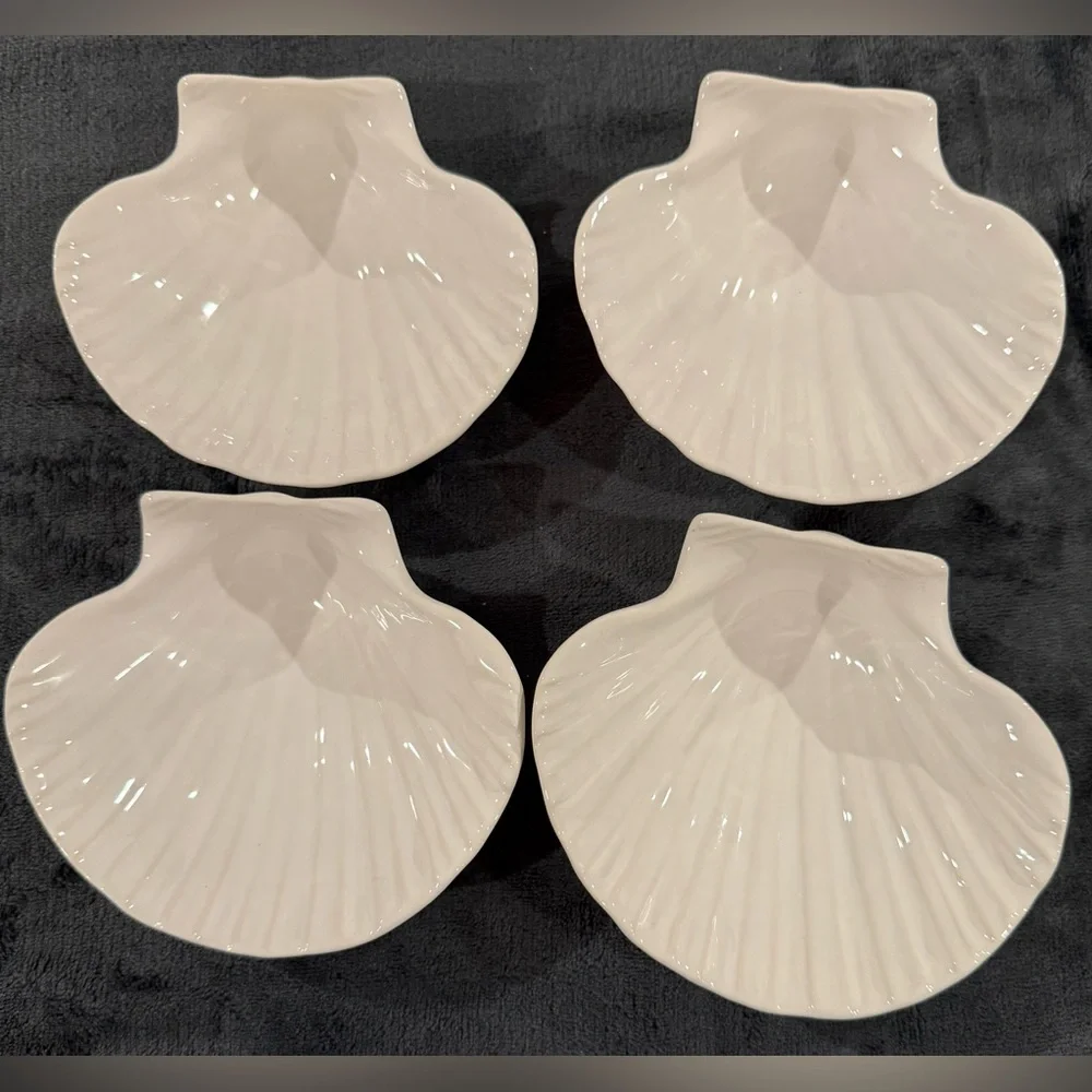 4 Sur La Table white, shell bowls. 5.5”