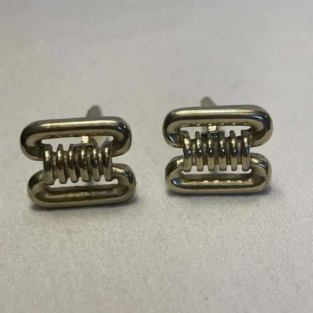 Vintage Silver Tone Barbed Wire Mens Cufflinks Wound Coil Inside Rectangle Frame