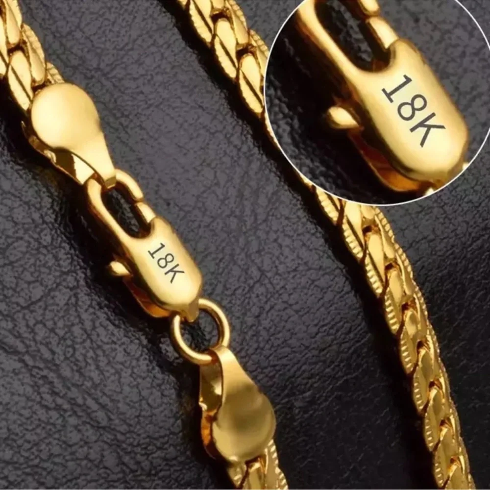 18k Gold 45cm 5MM Full Sideways Chain Necklace For Women Men Fashion Jewelry