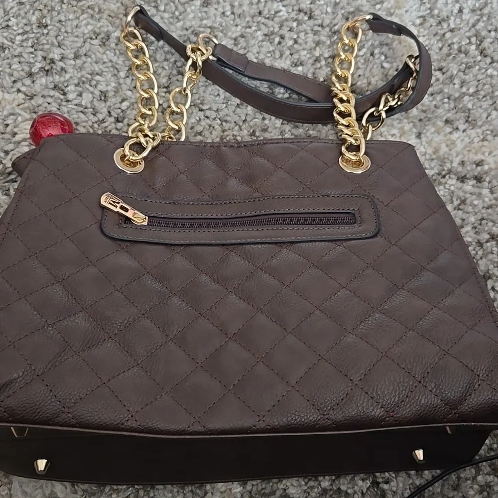 Montana West Quilted Brown and Gold Shoulder Bag