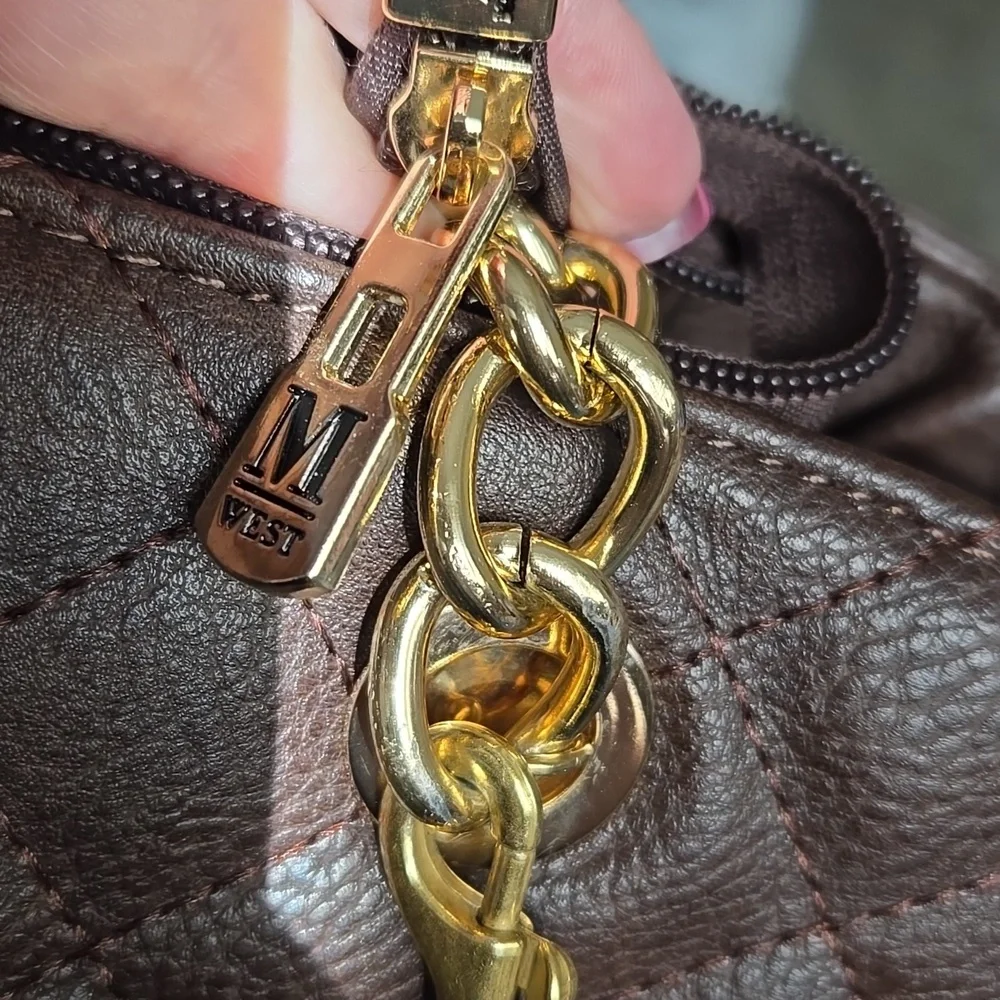 Montana West Quilted Brown and Gold Shoulder Bag