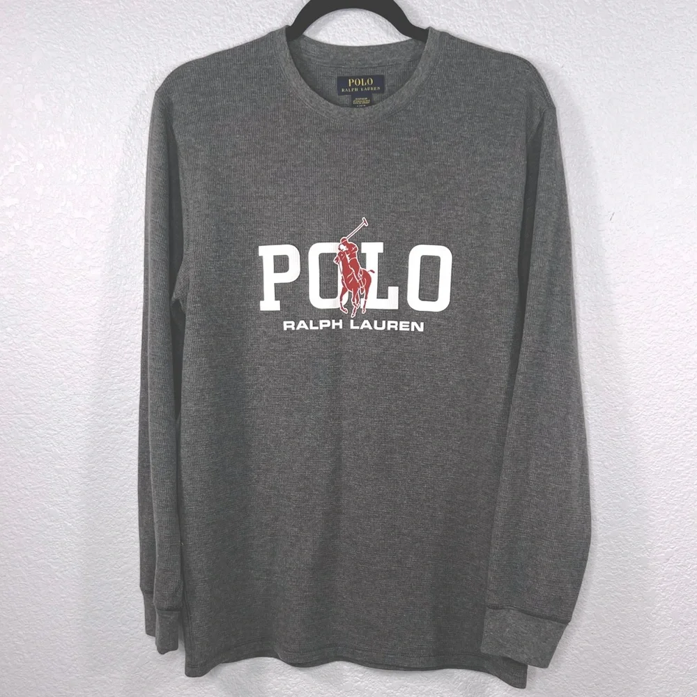 POLO RALPH LAUREN Heather Logo Print Waffle Knit Men’s Sleep Shirt Sz L