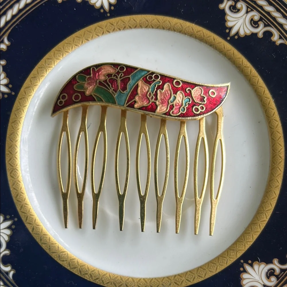 Vintage Butterflies & Flowers Hair Comb