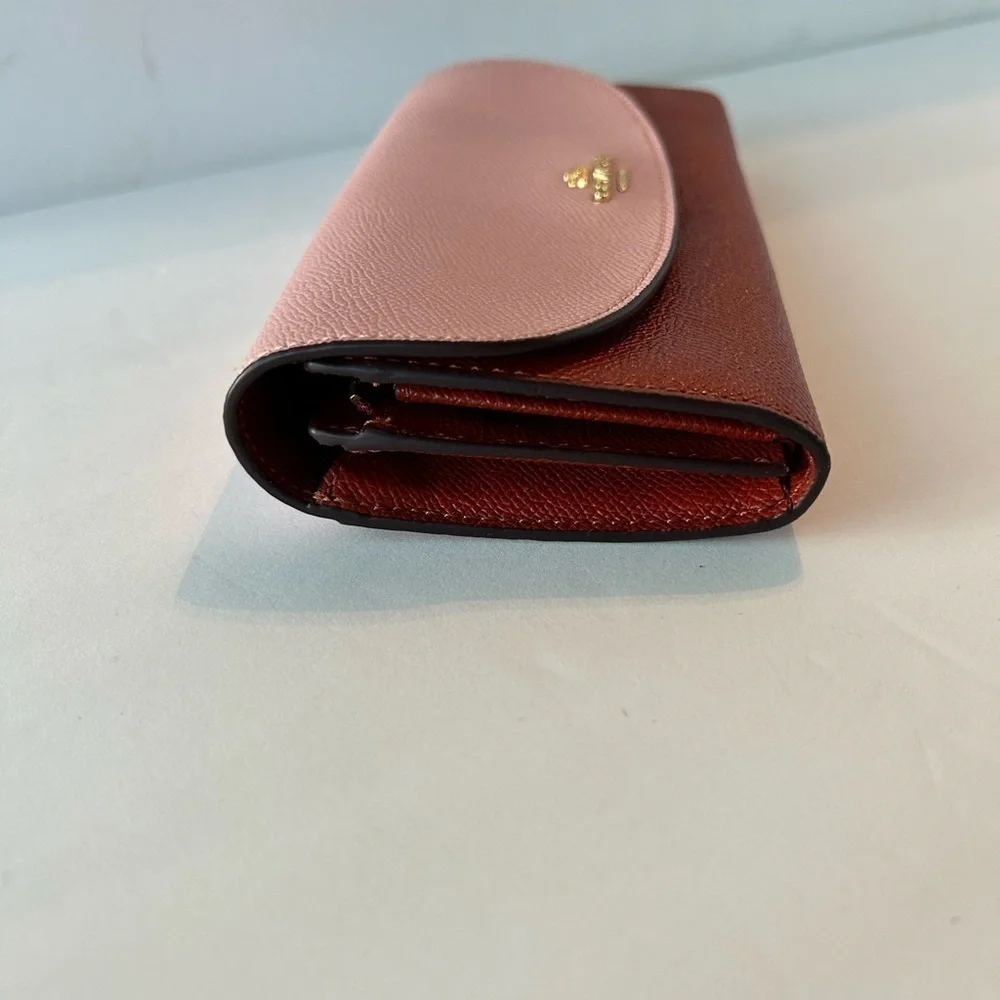 Coach NWT Color Block Leather Pink & Rust Wallet
