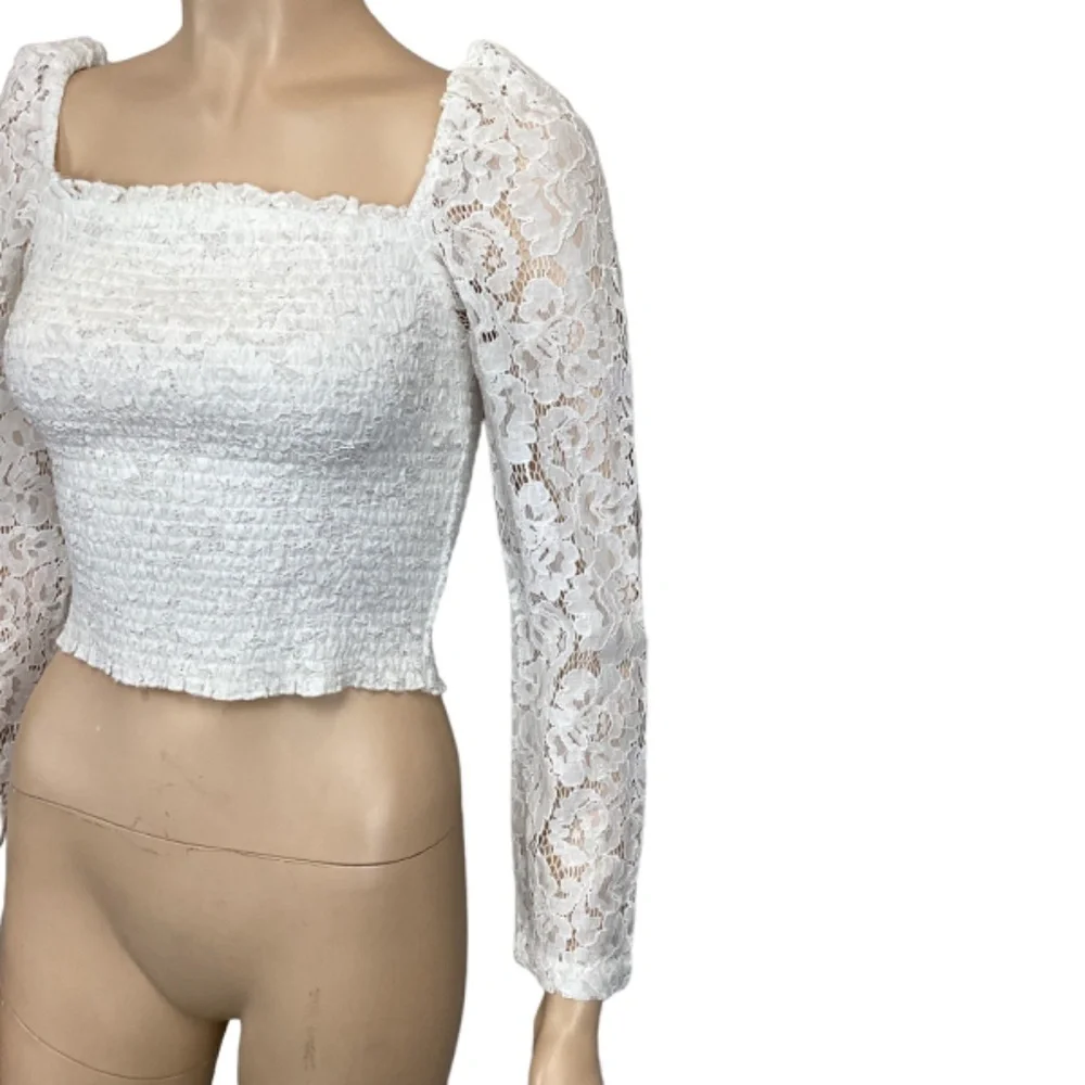 River Island Shirred crop top with lace‎ smocked bodice size 8