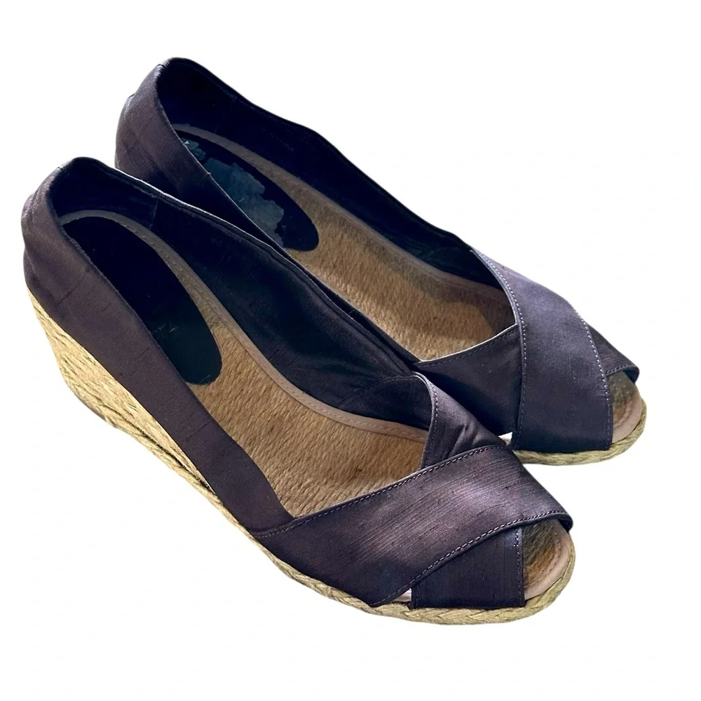 Lauren Ralph Lauren | Deep Brown | Shantung (Silk) Espadrille Wedge | Size 7.5 B