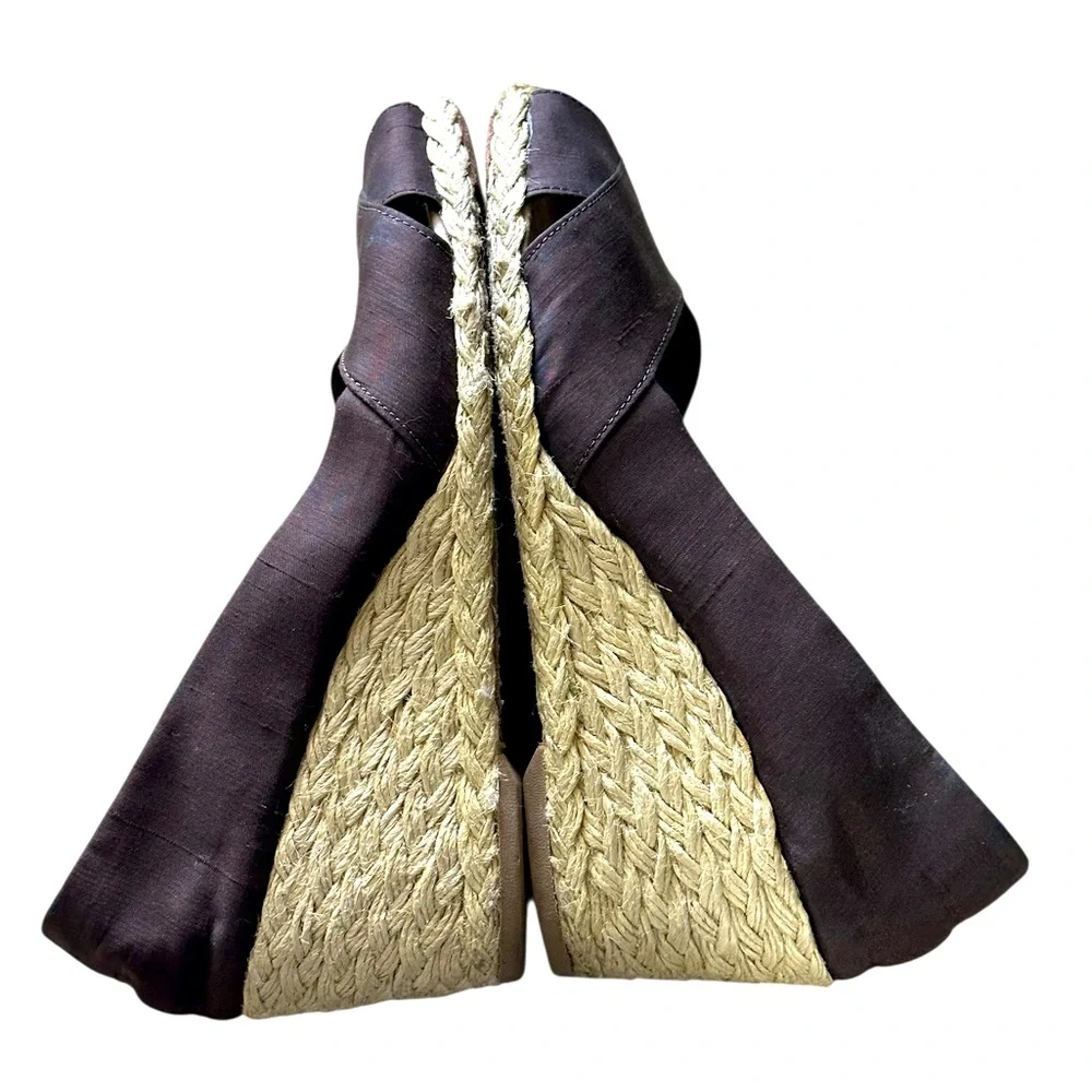 Lauren Ralph Lauren | Deep Brown | Shantung (Silk) Espadrille Wedge | Size 7.5 B