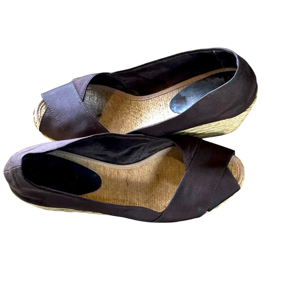 Lauren Ralph Lauren | Deep Brown | Shantung (Silk) Espadrille Wedge | Size 7.5 B