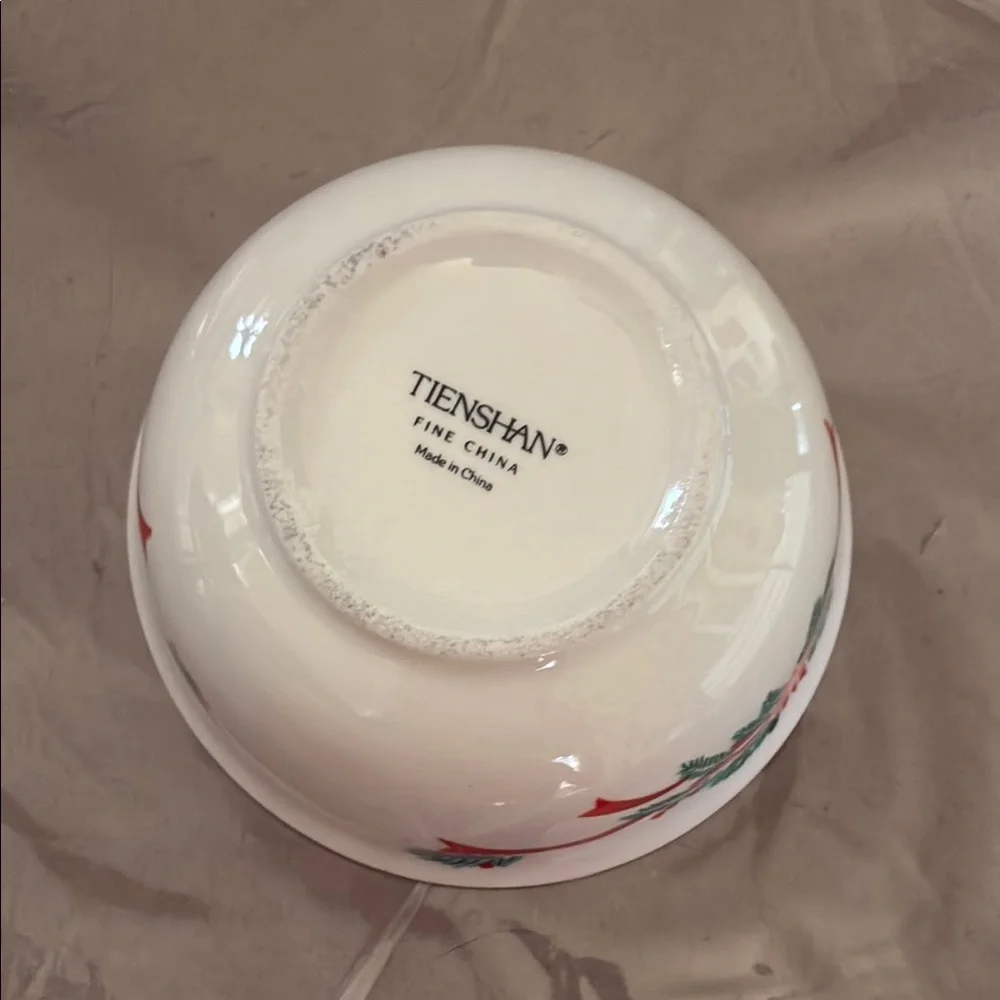 Vintage Tienshan Festive Holiday Poinsetta Ribbons Chip & Dip Set