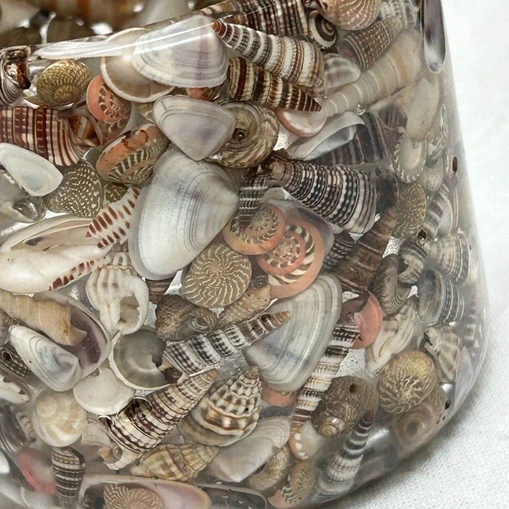 Shell and resin contemporary functional art pieces for the vanity or office