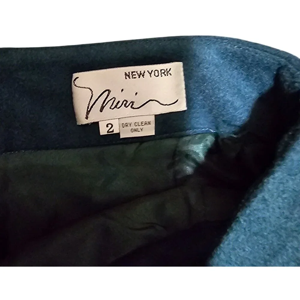 Vintage Miri New York Wool Blend Teal Skirt With Overlap Detail & Side Slits