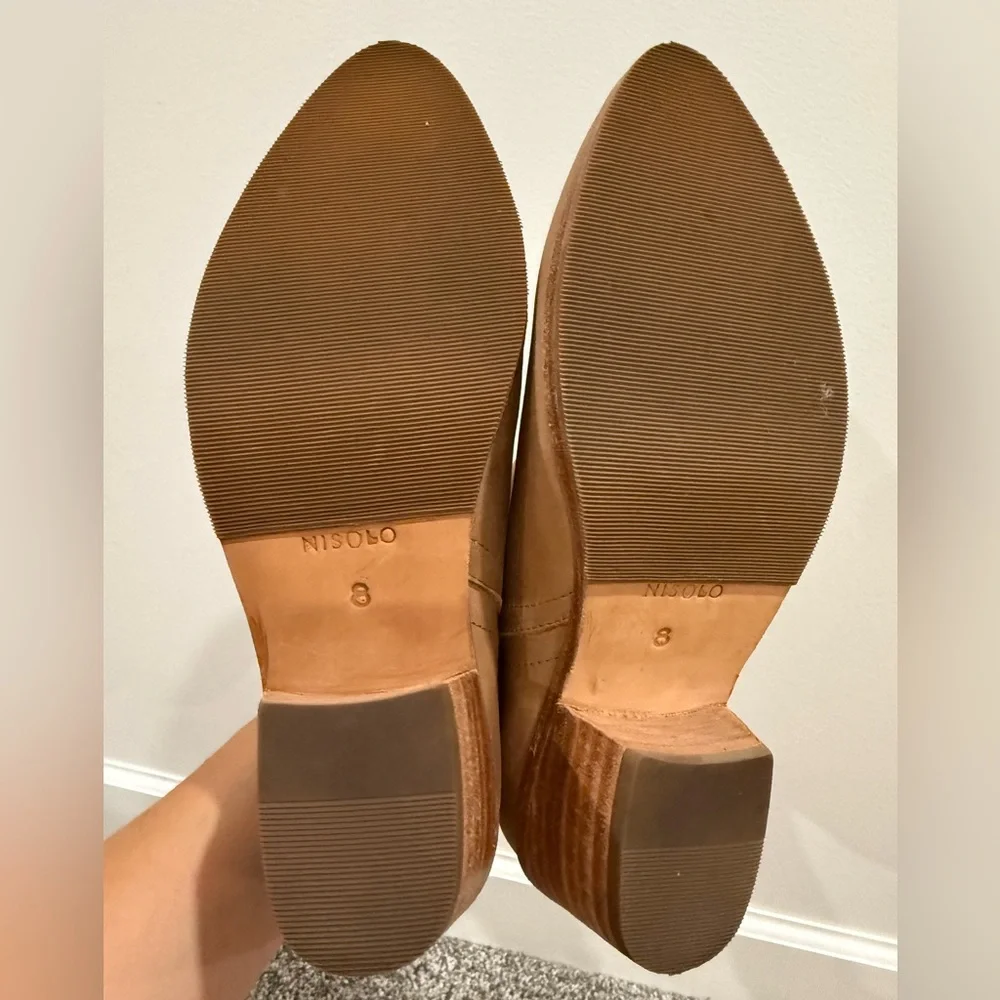 Nisolo brown leather ankle booties, size women's 8