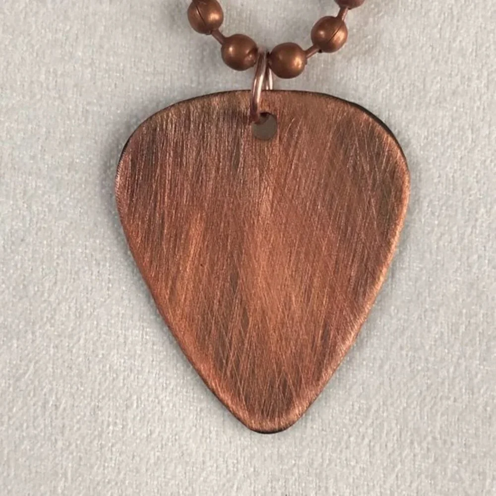 Antique Copper Guitar Pick Necklace - 24 Inch Chain