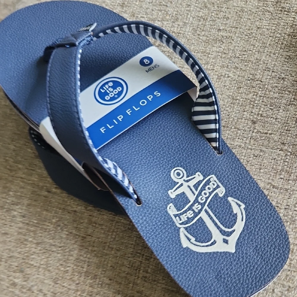 Life Is Good Blue Nautical Flip Flops