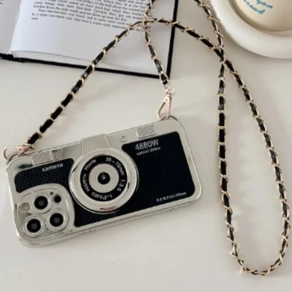 Chic Retro Camera Case for iPhone Emily in Paris Inspired, with Lanyard 15 PM