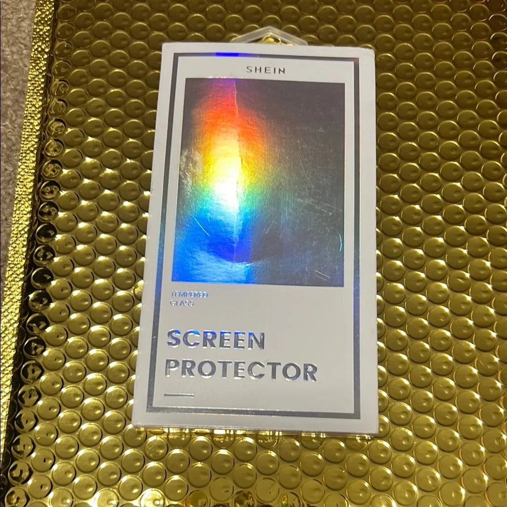 SHEIN Holographic Screen Protector with Gold Packaging