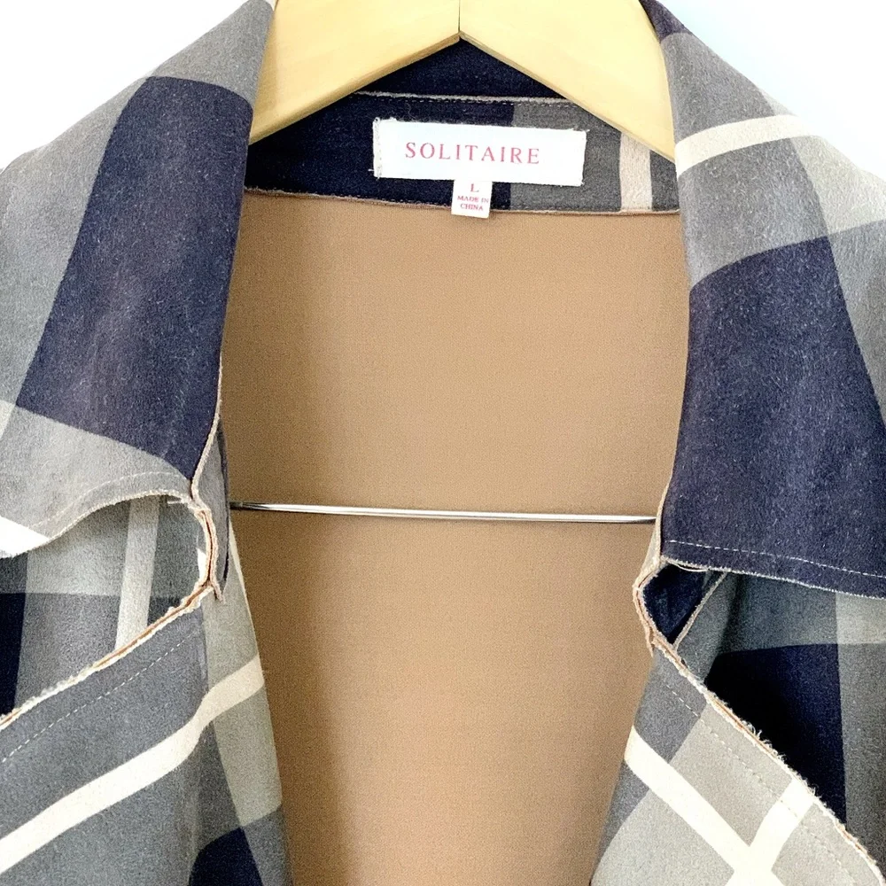 🧥SOLITAIRE Plaid Faux Suede Trench Coat