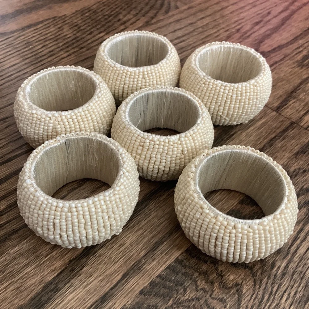 Elegant Ivory Beaded Set of Napkin Rings
