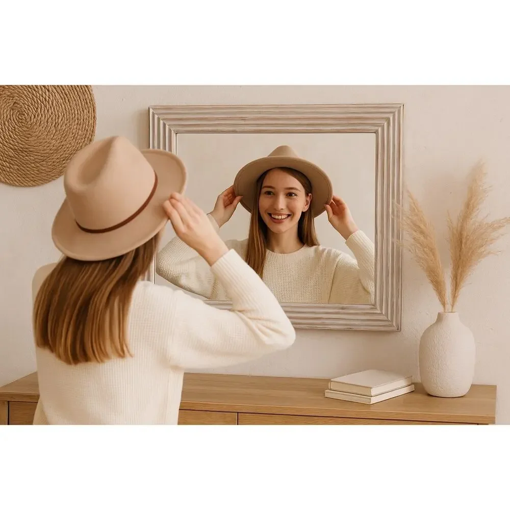 Large Pottery Barn Wall Mirror Whitewashed Mango Wood Farmhouse Coastal Decor