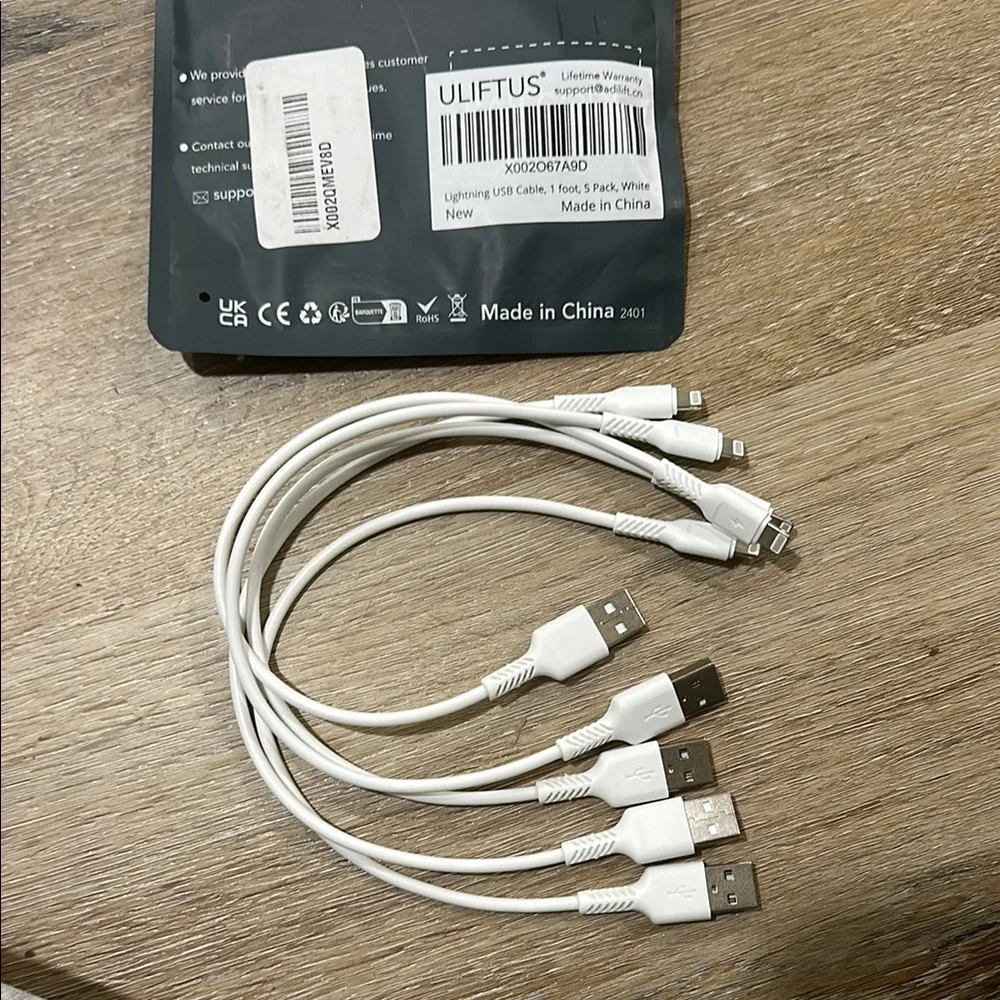 ULIFTUS White Lightning USB Cables 5 pack 1 ft long