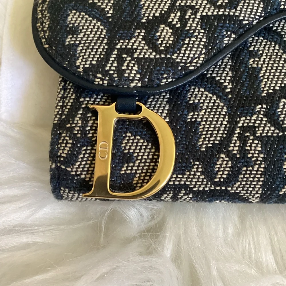 CHRISTIAN DIOR Monogram Saddle Wallet Navy
