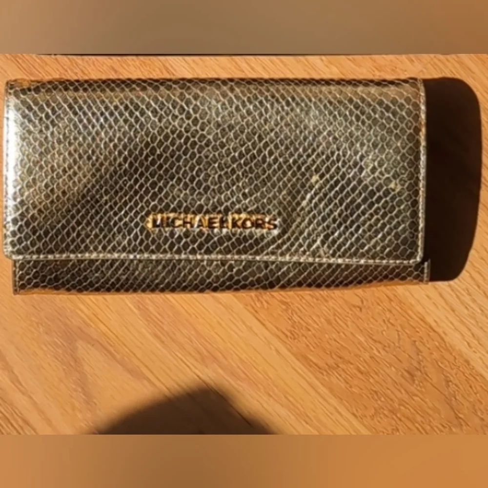 Michael Kors Metallic Gold Snake Print Clutch
