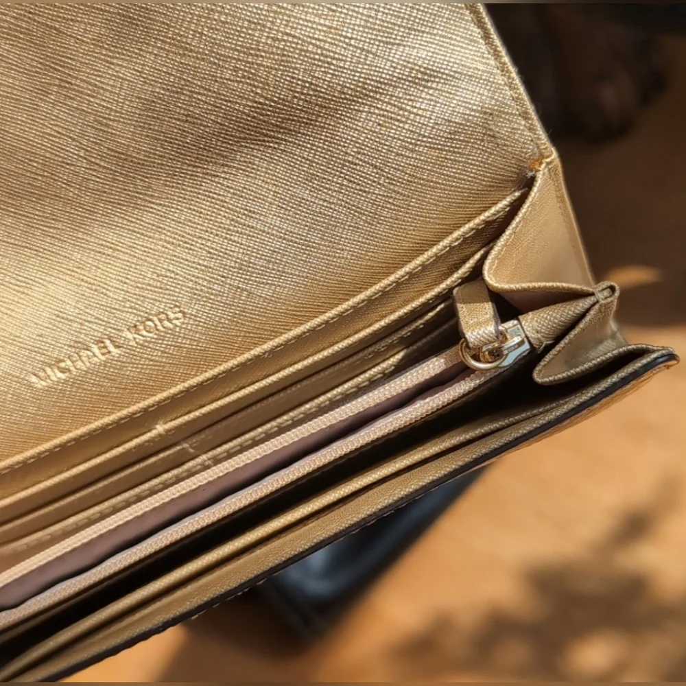 Michael Kors Metallic Gold Snake Print Clutch